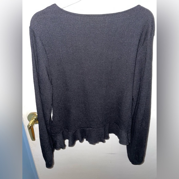 H&M Black Blouse with Ruching & Frill Detailing (Size Large) - Picture 4 of 6